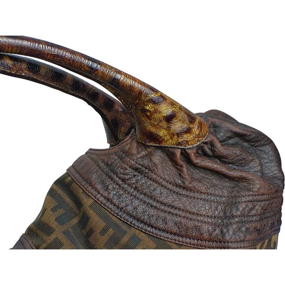 Fendi Zucca Nappa Nuvolata Vitello Tortuga Spy Bag Tobacco Brown Leather & Canva - Picture 9 of 16